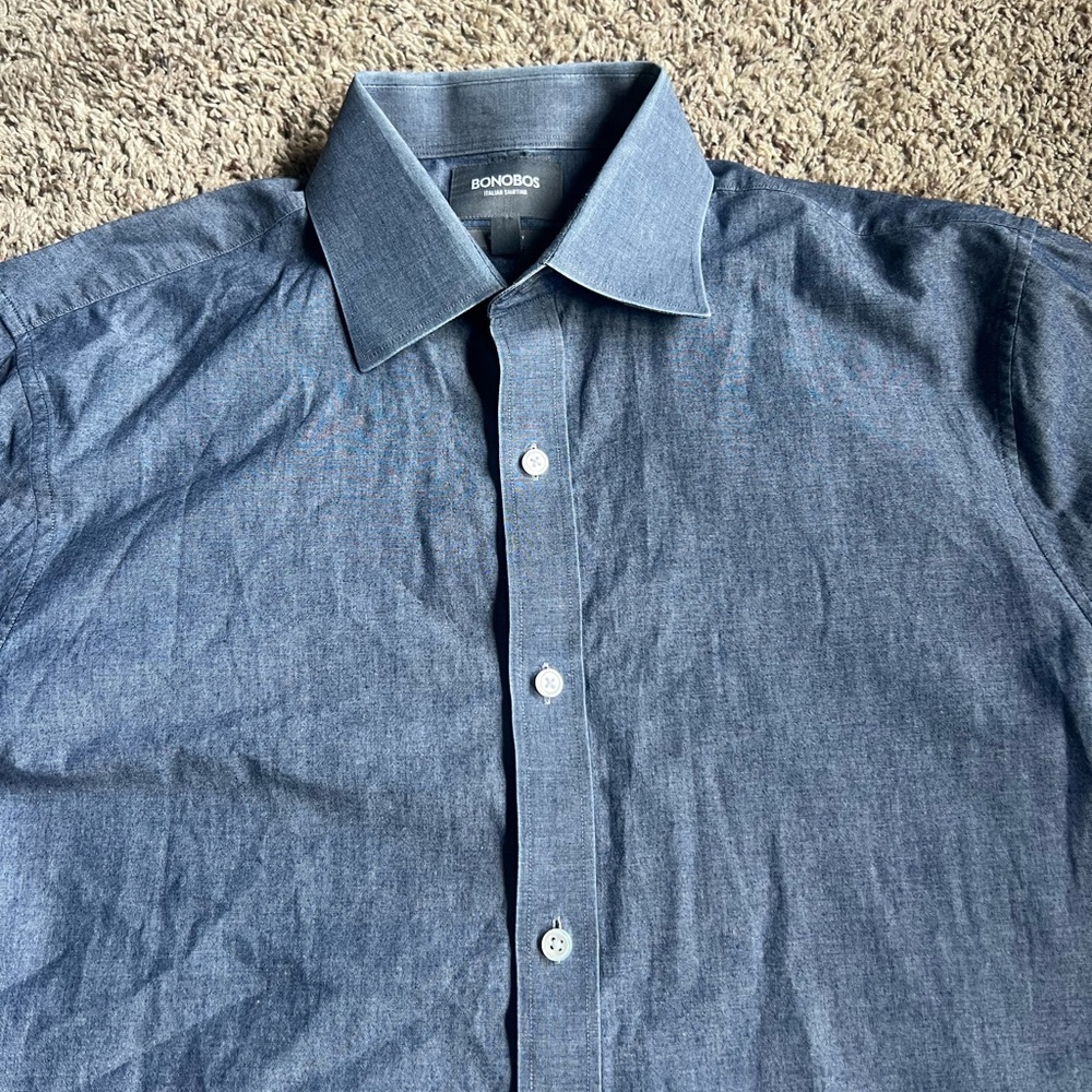 Bonobos Italian Shirting 16.5 - 35 Standard Fit Dress Shirt Blue Long Sleeve
